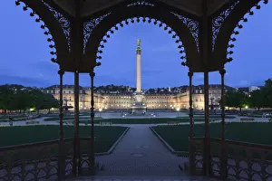 Stuttgart Prints: View from the pavilion over Schlossplatz square to the Neues Schloss Castle