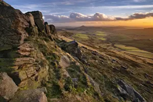 View over the Peak District from Shining Tor towards Shutlingsloe at sunset, Peak District National Park, Cheshire, England, United Kingdom, Europe