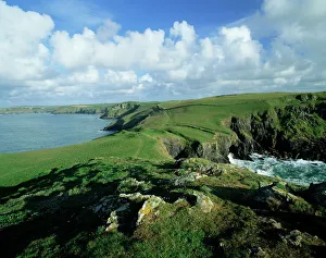 Head Land Prints: View across Pentire Head to coastline near Polzeath, Cornwall, England