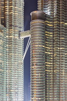 Traditionally Malaysian Prints: Detail view of the Petronas Twin Towers, Kuala Lumpur, Malaysia, Southeast Asia, Asia