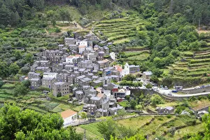 Terraced Collection: View over Piodao, schist medieval mountain village, Serra da Estrela, Beira Alta, Portugal, Europe
