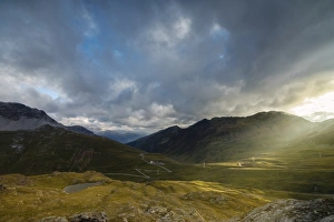 Moody Sky Gallery: View towards Piz Umbrail from Stelvio Pass at dawn, Braulio Valley, Valtellina, Lombardy