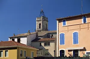 Herault Prints: View from the Place du 14 Juillet to the tower of the Christian church of St