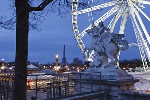 Big Wheel Prints: View from Place de la Concorde with big wheel and statue to the Eiffel Tower