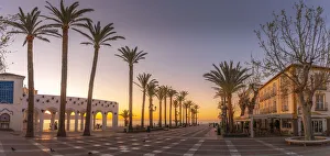 Public Square Prints: View of Plaza Balcon De Europa at sunrise in Nerja
