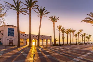 View of Plaza Balcon De Europa at sunrise in Nerja, Costa del Sol, Malaga Province, Andalusia, Spain, Mediterranean, Europe