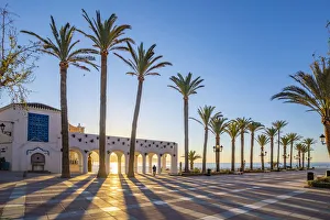 View of Plaza Balcon De Europa at sunrise in Nerja, Costa del Sol, Malaga Province, Andalusia, Spain, Mediterranean, Europe