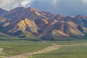 Enchanting Prints: View of the Polychrome Mountains from lookout point on the park road inside Denali National Park and Preserve