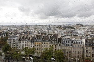 View Through Window Prints: View from the Pompidou Centre on a rainy day, Paris, France, Europe