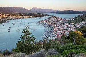Charming Prints: View over Poros town, Poros, Saronic islands, Greek Islands, Greece, Europe