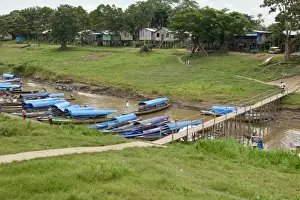 Stilt House Prints: View over port of Leticia, where boats leave for local communities in the rainforest