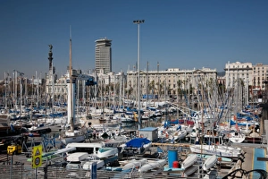 Cataluna Prints: View of Port Vell showing Columbus monument, Barcelona, Catalonia, Spain, Europe