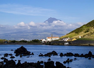 Azores Prints: View towards Porto Pim Whaling Station and Pico Mounain, Faial Island, Azores, Portugal