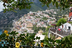 Positano Prints: View over Positano and Chiesa di Santa Maria Assunta