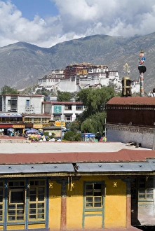 View of Potala Palace, the Dalai Lamas former palace, from Jokhang Temple