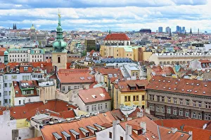 Spires Prints: View over Prague city red roofs and Castle, Prague, Czech Republic (Czechia), Europe