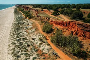 View of Praia da Falesia in Vilamoura, characterized by red cliffs, Algarve, Portugal, Europe