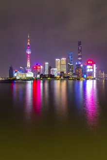 View of Pudong Skyline and Huangpu River from the Bund, Shanghai, China, Asia