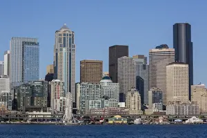 Downtown Prints: A view from Puget Sound of the downtown area of the seaport city of Seattle, King County