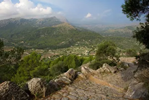 Step Prints: View from Puig de Maria, Monastir De Lluc, Mallorca, Balearic Islands, Spain, Europe