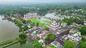 Riverbanks Prints: View of Puthia Rajbari Complex from above showing buildings and surrounding nature in Bangladesh