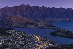 View over Queenstown and Lake Wakatipu to The Remarkables Mountains, Otago, South Island