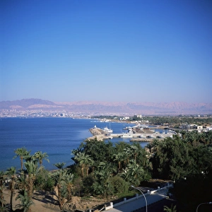 Gulf Of Aqaba Prints: View over Red Sea resort marina and beach hotels towards