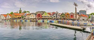 Waterscape Prints: View of reflections in harbour and Stavanger skyline during daytime, Stavanger, Norway