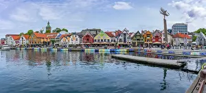 Charming Prints: View of reflections in harbour and Stavanger skyline during daytime, Stavanger, Norway