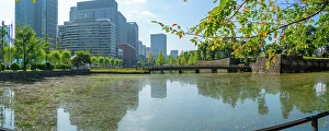 Oasis Prints: View of reflections in Wadakura Moat on a sunny day, Chiyoda, Tokyo, Honshu, Japan