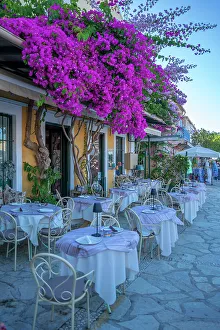 Kefalonia Prints: View of restaurant in Fiscardo harbour