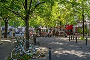Eateries Prints: View of restaurant on the tree lined Kurfurstendam in Berlin, Germany, Europe