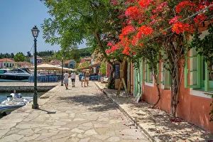Ionian Islands Prints: View of restaurants in Fiskardo harbour