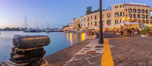 Outdoor Seating Prints: View of restaurants in Porto d'Ischia (Port of Ischia) at dusk