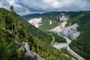 Season Prints: View of the Rhein gorge showcasing the winding river and steep cliffs surrounded by dense forests in Switzerland