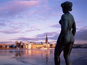 Nude Prints: View of Riddar-Holmen (Riddarholmen) at dusk in winter