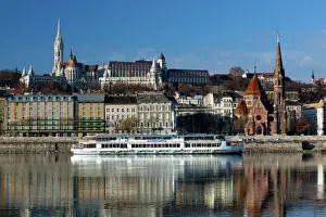 Danube Prints: View over River Danube to Matthias Church (Matyas Templom) and Fishermens Bastion