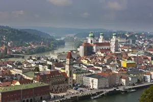 Stereotypically German Prints: View over the River Danube and Passau, Bavaria, Germany, Europe