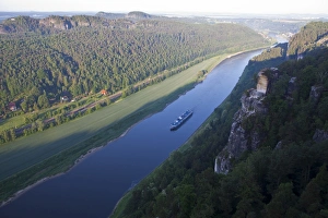 River Elbe Prints: View over the River Elbe in the early morning, Saxon Switzerland, Saxony, Germany, Europe