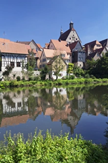Ludwigsburg District Prints: View over River Enz at the Old Town with Town Hall