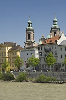 Innsbruck Prints: View across the River Inn to the old city centre, Innsbruck, Austria, Europe