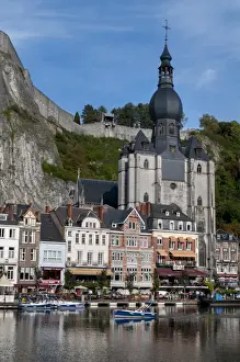 Belgium Prints: View across River Meuse showing Collegiate Church of Notre-Dame