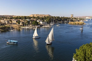 View of The River Nile and Nubian village on Elephantine Island, Aswan, Upper Egypt