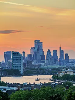 British Isles Prints: View over River Thames towards The City at dusk, London, England, United Kingdom, Europe