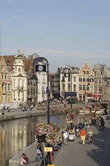 View of the riverside with merchants premises, Ghent, Belgium, Europe