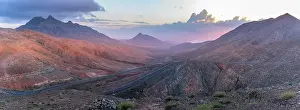 Pajara Prints: View of road and mountains from Astronomical Viewpoint Sicasumbre at sunset
