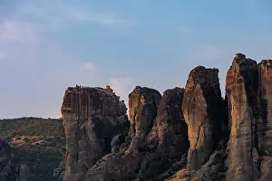 Monasteries Prints: View of rock formations with monasteries in Meteora