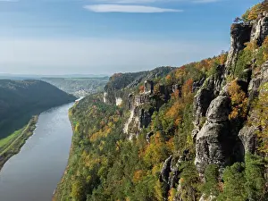 Elbe River Prints: A view of a rocky outcrop with the Elbe River down below in Saxon Switzerland National Park