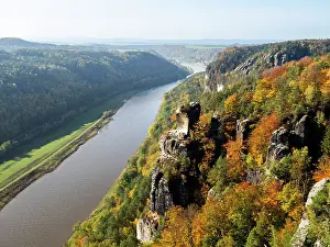 Elbe River Prints: A view of the rocky outcrop overlooking the Elbe River in Saxon Switzerland National Park