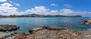 Palma Prints: View of rocky shoreline by turquoise sea and Santa Ponsa